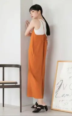 美品　LOWRYSFARM　パッククロスキャミワンピース　オレンジ