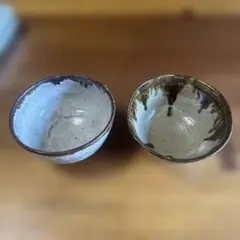陶器製グレーとブラウンの茶碗2個セット