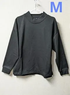 レディース ハイネックカットソー 長袖ブラック M 裏起毛