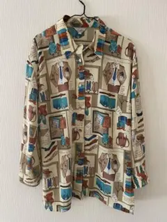 Leilianレリアン　ファッションアイテムプリント　総柄　長袖シャツ　9号