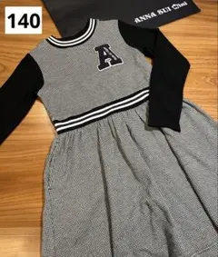 【アナスイミニ】140 ♡中古美品♡ 胸元Aエンブレムワンピース 黒 丈約70㌢