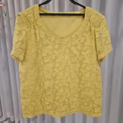 K.T KIYOKO TAKASE 花柄レース 半袖カットソー イエローのサムネイル