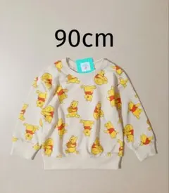 新品 プーさん 総柄 長袖Tシャツ 90cm 薄手 ミニ裏毛トレーナー