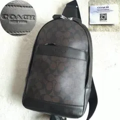 未使用に近い　現行　コーチ　ボディバッグ　カード　シグネチャー　PVC　ブラウン