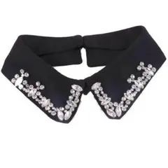 ビジューつけ襟 付け襟 パール ネックレス風 レディース おしゃれ ブラック 黒