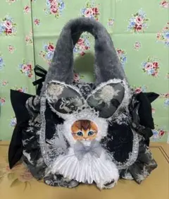 コヤンイサムチョン　縫い付けぬいぐるみ付　ボア　 リボンにてマチ幅調節可