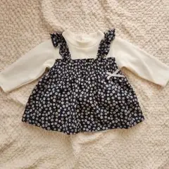 プティマイン 花柄 ネイビー 長袖 ワンピース トップス