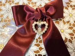 ハート型パールチャーム付きリボン 2個セット