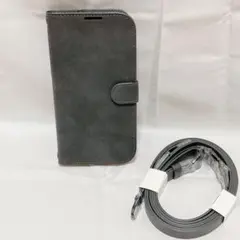 Spigen iPhone 15Pro 手帳型 ケース グレー ストラップ付き