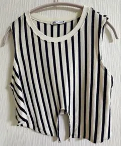 ZARA ザラ トップス ストライプ ノースリーブ M ベージュ 紺 レディース
