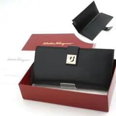✨Sランク・箱付き✨ Ferragamo 長財布 Wガンチーニ ガンチーニ 黒色
