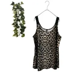 【L】 シーイン キャミソール ノースリーブ レオパード ヒョウ柄 レース 派手