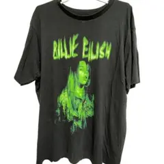 ビリーアイリッシュ 半袖Tシャツ フォトプリント 黒×ネオングリーン S