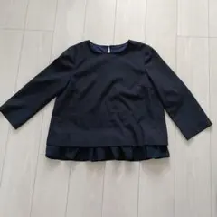 ネイビー 七分袖 ブラウス 裾フリル