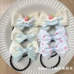 ハンドメイド キッズリボンヘアゴム2個セット ブルー チェック - メルカリ