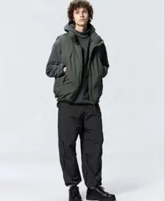 GU ジーユー　メンズ　パラシュートパンツ　ナイロン　ブラック　L