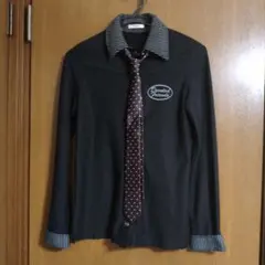 Honeys COLZA ドット柄ネクタイ付き長袖シャツ ブラックのサムネイル