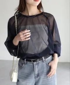 【極美品】Riberry ラグラン シアー トップス ネイビー Mサイズ