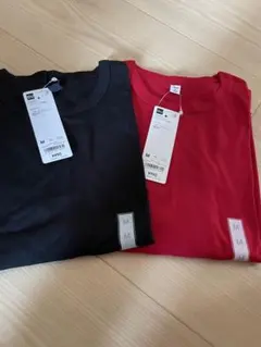 GU ソフトシアー　クルーネック長袖Tシャツ2色セット 黒 赤