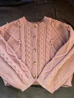 ピンク ケーブル編み ニットカーディガン
