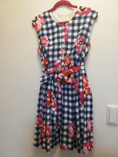 チェスティ　ウエスト リボン ギンガム チェック フラワー プリント ワンピース