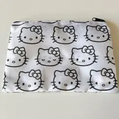 【ハローキティ】フラットポーチ モノトーン 薄軽 約20×14cm 新品未使用