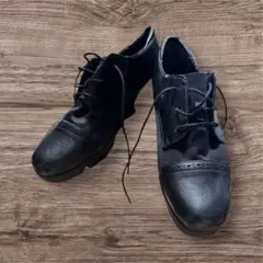 [新品] ホーキンスコンフォート ブラック レースアップ ウェッジヒール