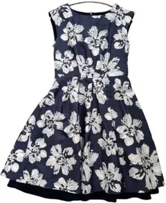 Noela リバーシブル 花柄×無地 フレアワンピース 黒に近いネイビー M相当