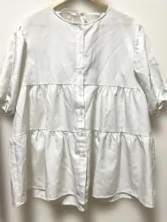 ホワイト ティアードブラウス 半袖