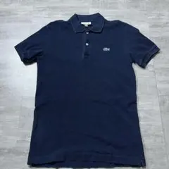 美品 LACOSTE ラコステ インディゴブルー S ポロシャツ 刺繍ロゴ