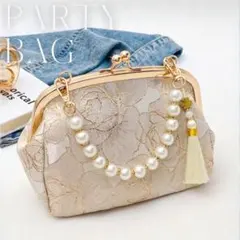 パーティーバッグ 成人式 花柄 がま口 ジャカード 和装洋装 上品 パール 結婚