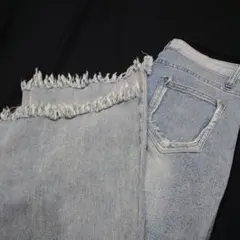 裾フリンジ フレアデニムパンツ スーパーストレッチ XL相当