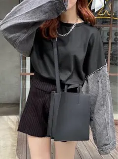 GRL デニムスリーブトップスブラック Fサイズ