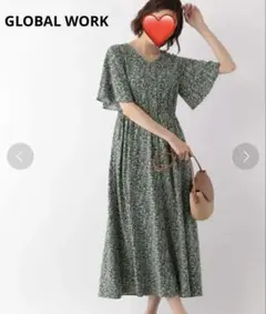 GLOBAL WORKグローバルワークサラリラスタイルアップ半袖ワンピース緑L