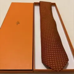 【ファソネ✨】HERMES ネクタイ　オレンジ　H柄　総柄　高級シルク