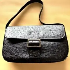 週末値下げ　美品　オーストリッチレザー ハンドバッグ ブラック セレモニーのサムネイル