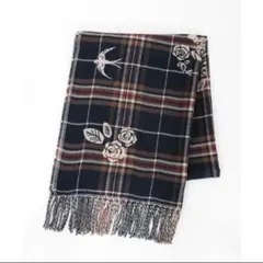 アクシーズファム チェック柄×バラ柄ストール 極美品 リバーシブル