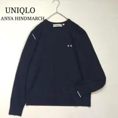 【ユニクロ】アニヤハインドマーチ メリノクルーネックセーター ニット 刺繍 紺色