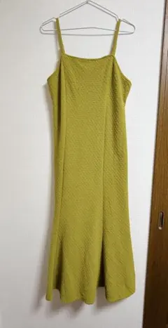 w closet ノースリーブ チュニック グリーンイエロー　ロングワンピース