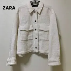 ZARA ツイードジャケット レディース M アイボリー ショート丈 ポケット