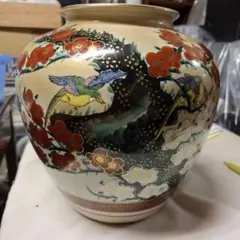 花瓶 陶器 紺色 金彩 牡丹 雉 インテリア - メルカリ