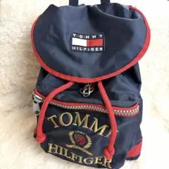 【激レア】90s オールドトミー リュック 金刺繍 クレスト 紺赤 ビッグジップのサムネイル