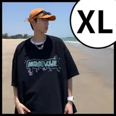 【再入荷】半袖　Tシャツ　メンズ　ブラック　ストリート　XL　韓国　大きめ　黒