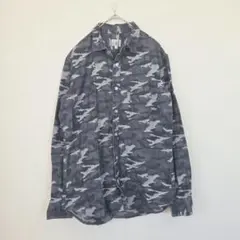 TK 迷彩柄 長袖シャツ グレー系 カモフラ 綿 サイズ2 M
