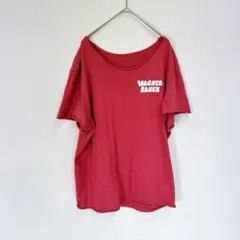 ノーブランド Ｔシャツ 襟カットオフ ロゴ Ｌ 赤 綿 カジュアル お出かけ