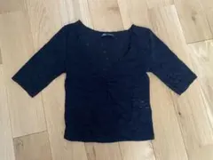 ZARA ザラ　トップス　　M 半袖　五分袖　Ｖネック　カシュクール　レース