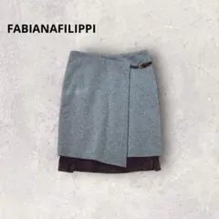 ファビアナフィリッピ タイトスカート イタリア製 カシミヤ ウール レザーベルト