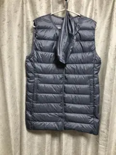 ノーカラーロングダウンベスト（Ｌ）水色系 ダウンベスト　（訳あり）