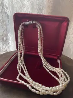 本真珠　パール　5連　ネックレス　シルバー留め具