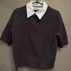 ネイビー 半袖ニットセーター サイズF